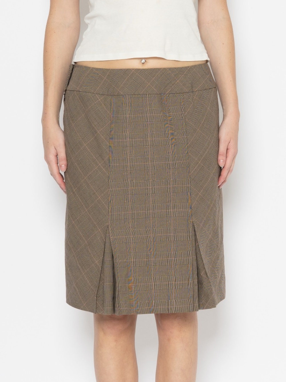 Y2k plaid midi skirt brown tweed print size 10 ann taylor